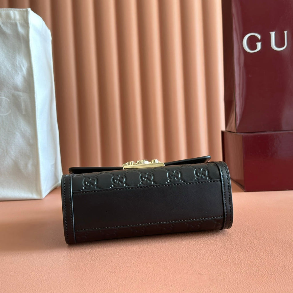 GUCCI 26S PADLOCK BAG 20 IN BLACK EMBOSSED CALFSKIN
