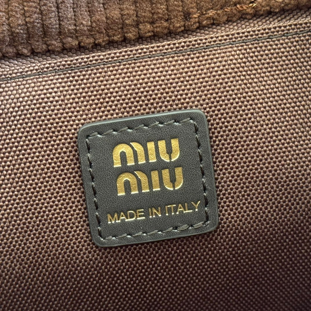 MIUMIU 26S BACKPACK 22 IN CHOCOLATE BROWN CANVAS BLACK CALFSKIN
