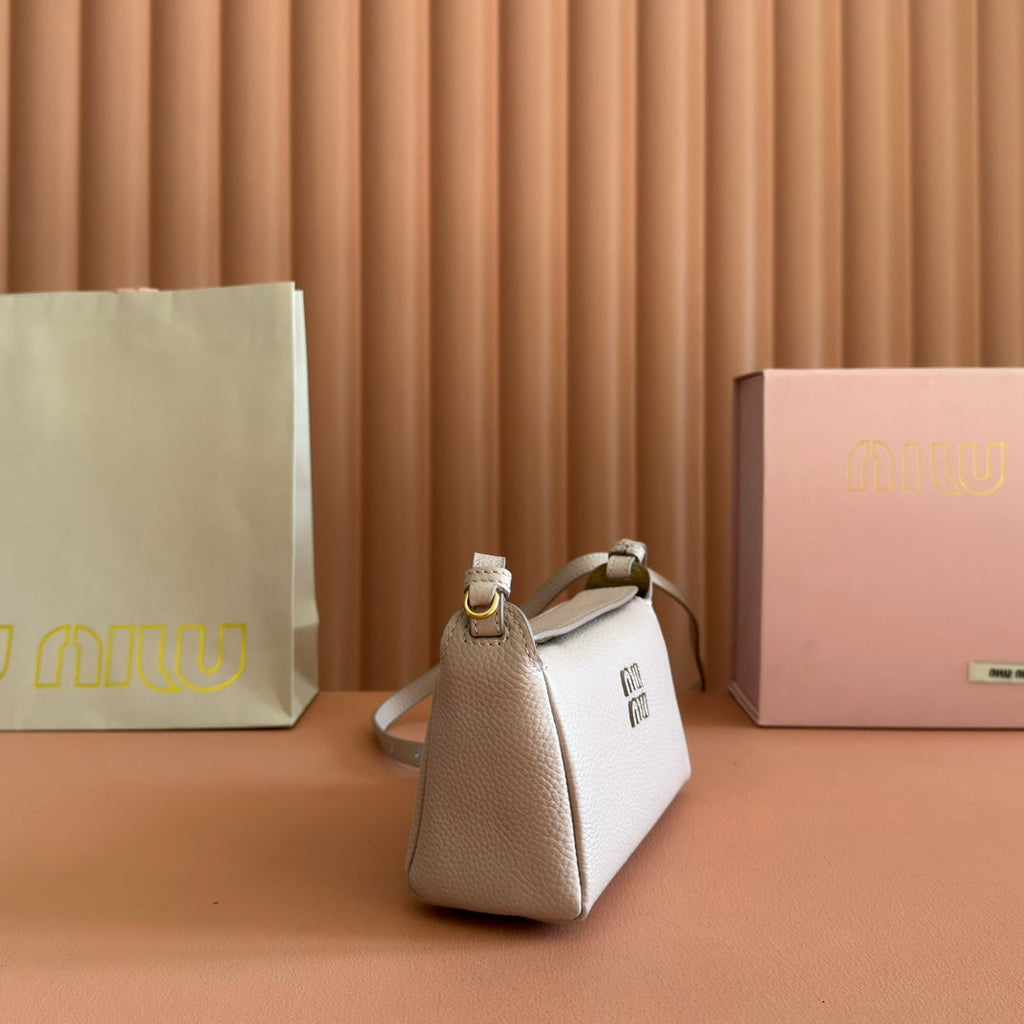 MIUMIU 26S POUCH BAG 18 IN DARK BEIGE CALFSKIN GOLD HARDWARE