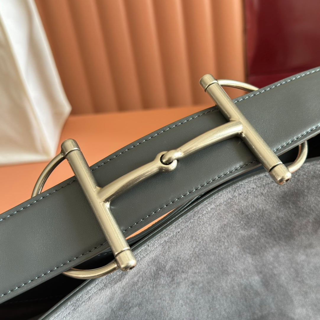 GUCCI 26S TOP HANDLE BAG 35 IN DARK GREY SUEDE