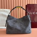 GUCCI 26S TOP HANDLE BAG 35 IN DARK GREY SUEDE
