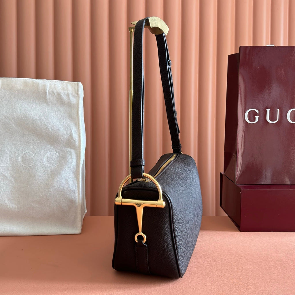 GUCCI 26S SHOULDER BAG 31 IN BLACK BROWN CALFSKIN