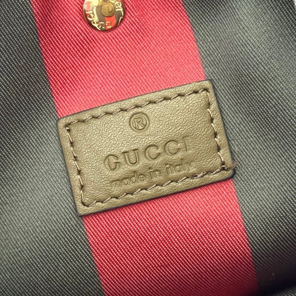 GUCCI 26S HAND BAG 19 IN DARK BEIGE AND MOSS GREEN CANVAS