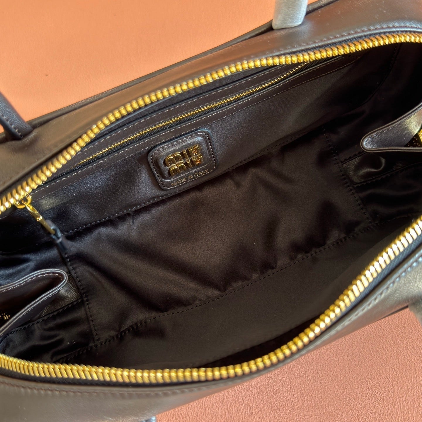 MIUMIU 26S BEAU TOP HANDLE BAG 28 IN BLACK CALFSKIN GOLD HARDWARE