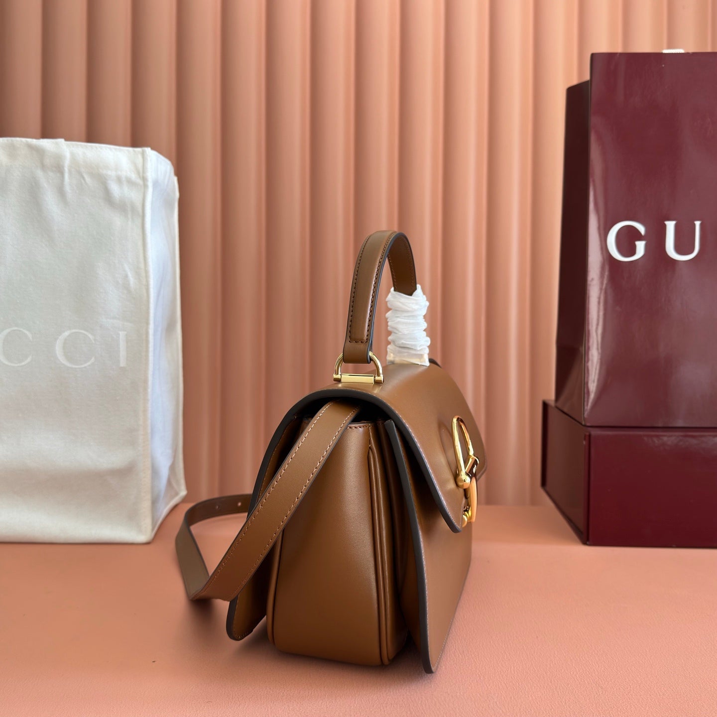 GUCCI 26S SIENA TOP HANDLE BAG 25 IN BROWN CALFSKIN