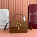 GUCCI 26S SIENA TOP HANDLE BAG 25 IN BROWN CALFSKIN