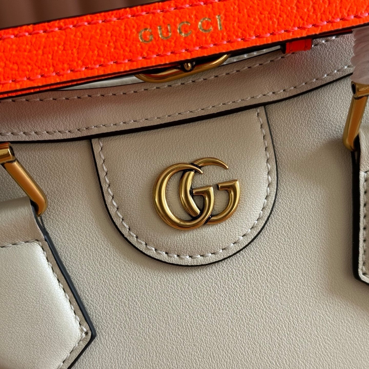 GUCCI 26S DIANA TOTE BAG 20 IN CREAM WHITE CALFSKIN