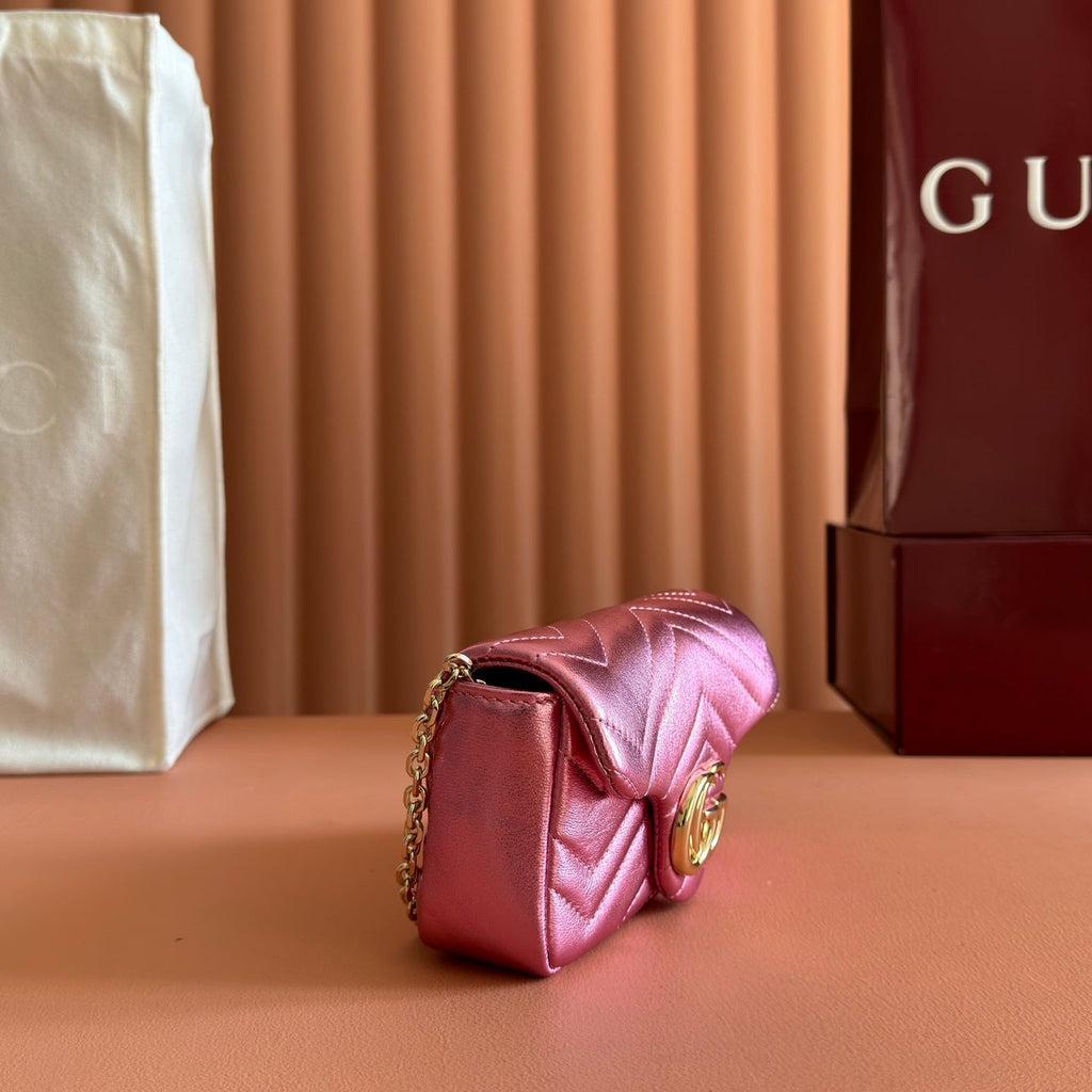 GUCCI 26S  MARMONT BAG 16 IN METALLIC PINK LAMBSKIN