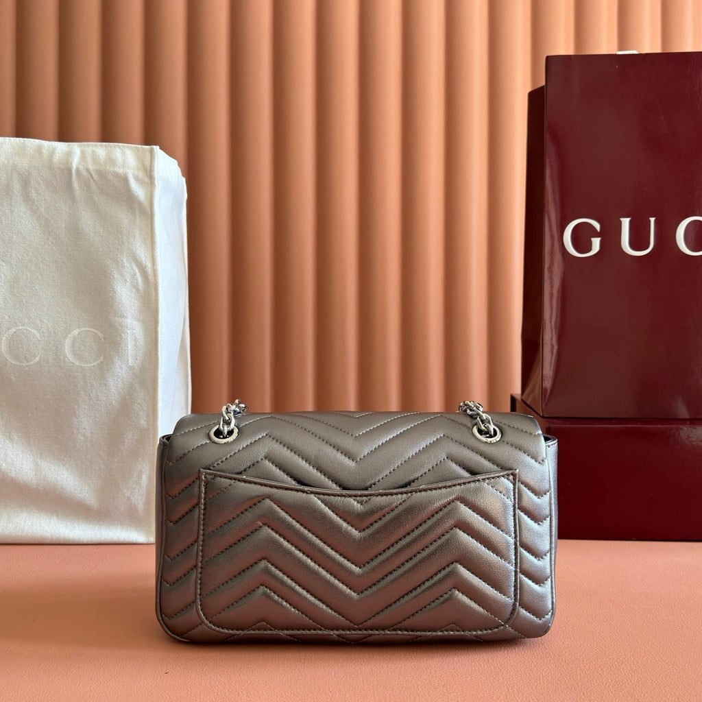 GUCCI 26S  MARMONT BAG 26 IN WARM GRAY BROWN LAMBSKIN