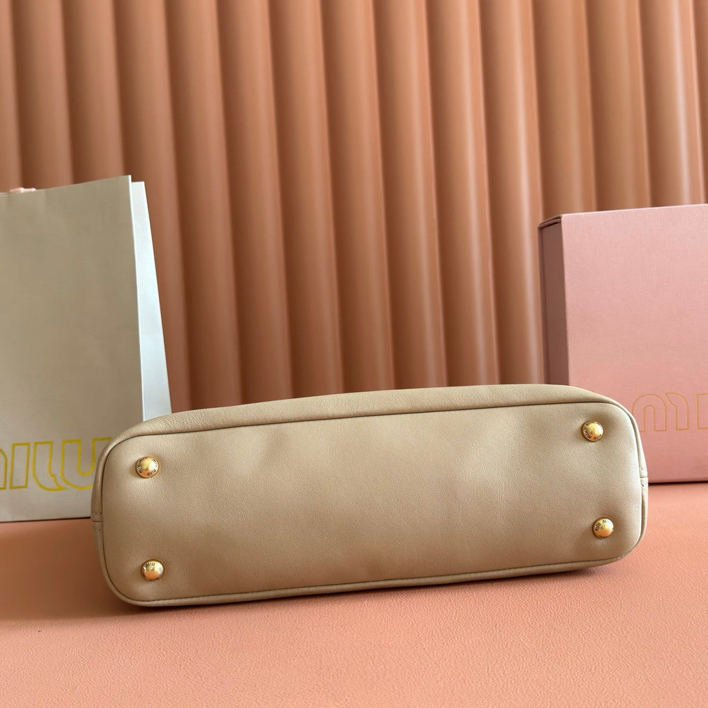 MIUMIU 26S BORSA AVENTURE BAG 30 IN DARK BEIGE CALFSKIN GOLD HARDWARE