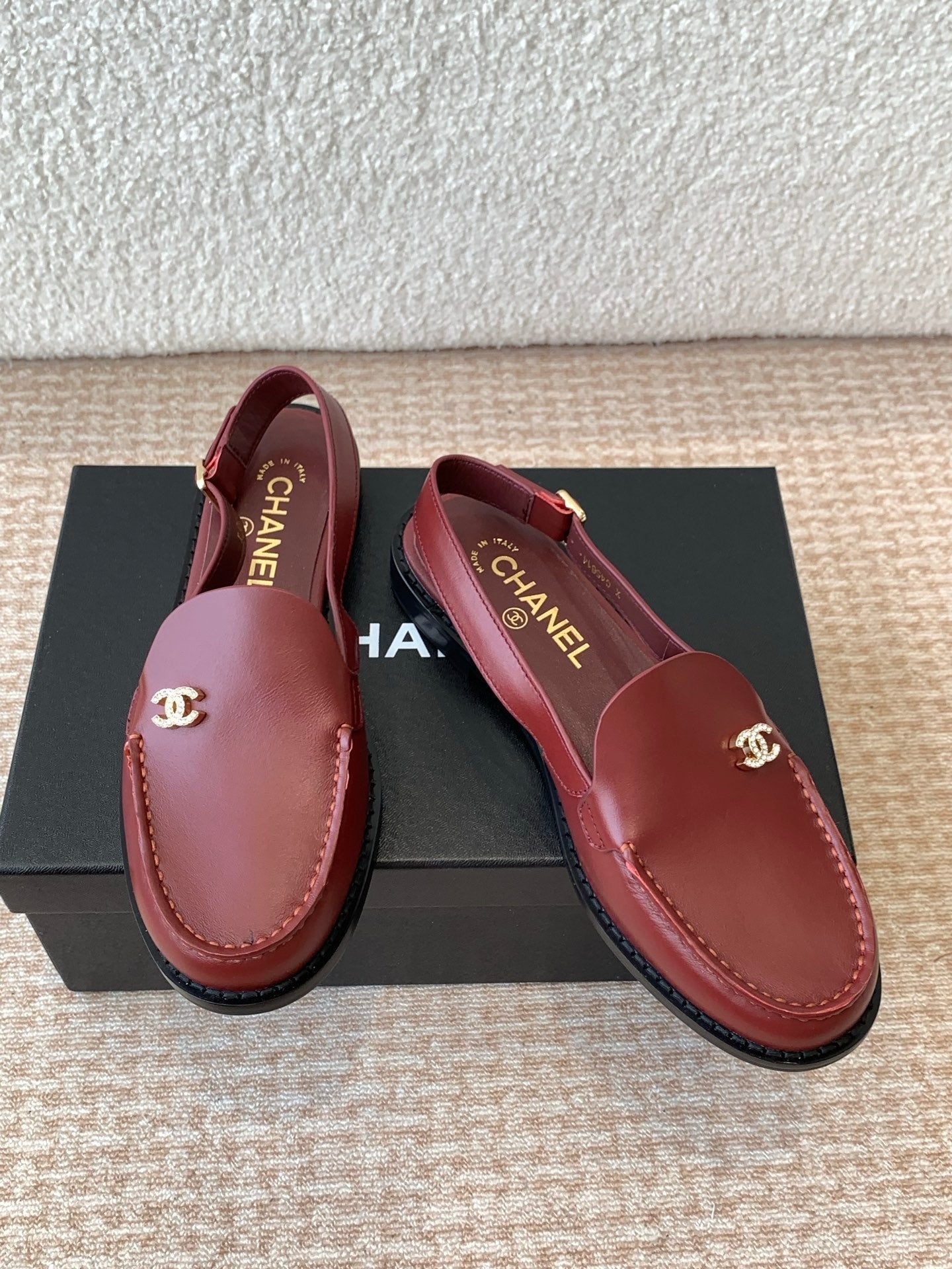 CHANEL MOASIN SLINGBACK IN CURRANT RED CALFSKIN