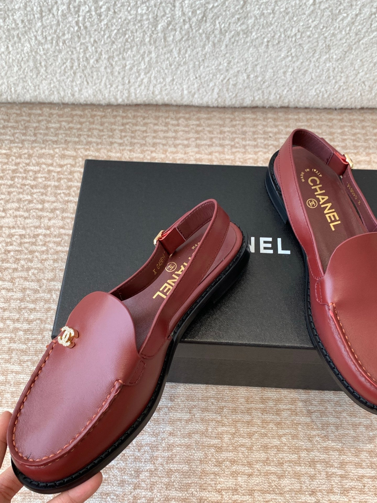 CHANEL MOASIN SLINGBACK IN CURRANT RED CALFSKIN