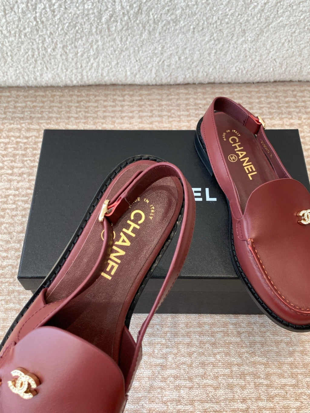CHANEL MOASIN SLINGBACK IN CURRANT RED CALFSKIN
