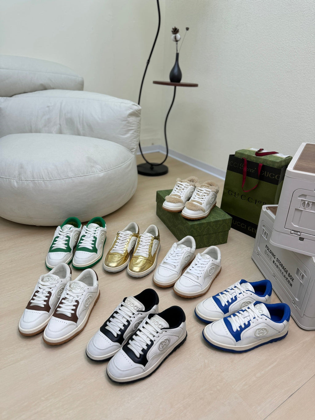 GUCCI INTERLOCKING G SNEAKER WHITE BROWN CALFSKIN AND FABRIC