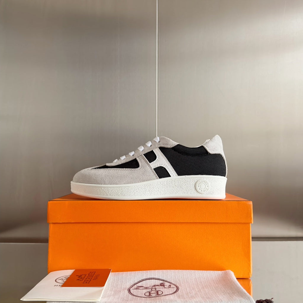 HERMES BOOMERANG SNEAKERS LIGHT GRAY MIX BLACK SUEDE