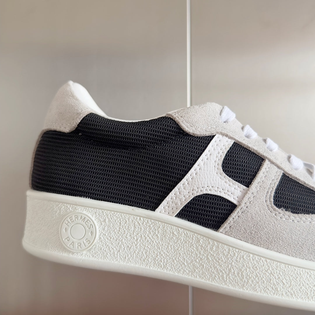 HERMES BOOMERANG SNEAKERS LIGHT GRAY MIX BLACK SUEDE