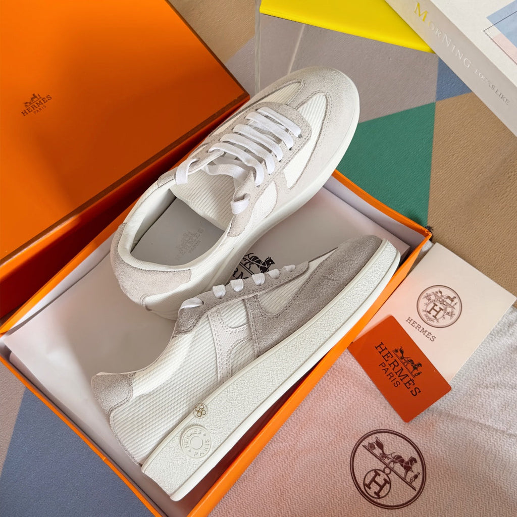 HERMES BOOMERANG SNEAKERS LIGHT GRAY MIX WHITE SUEDE