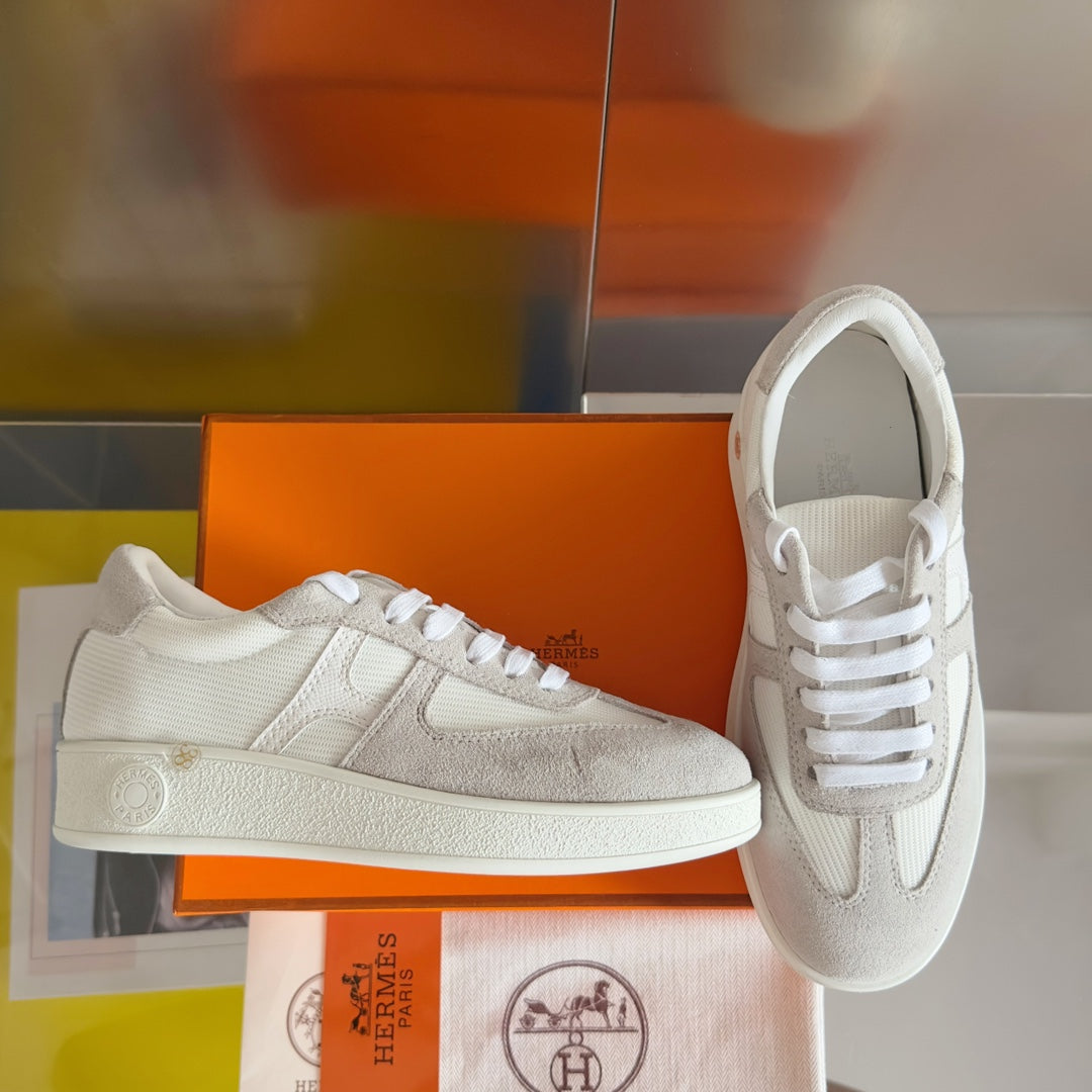 HERMES BOOMERANG SNEAKERS LIGHT GRAY MIX WHITE SUEDE