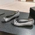 CHANEL BALLET FLATS IN SILVER GLITTERED TULLE AND BLACK SATIN