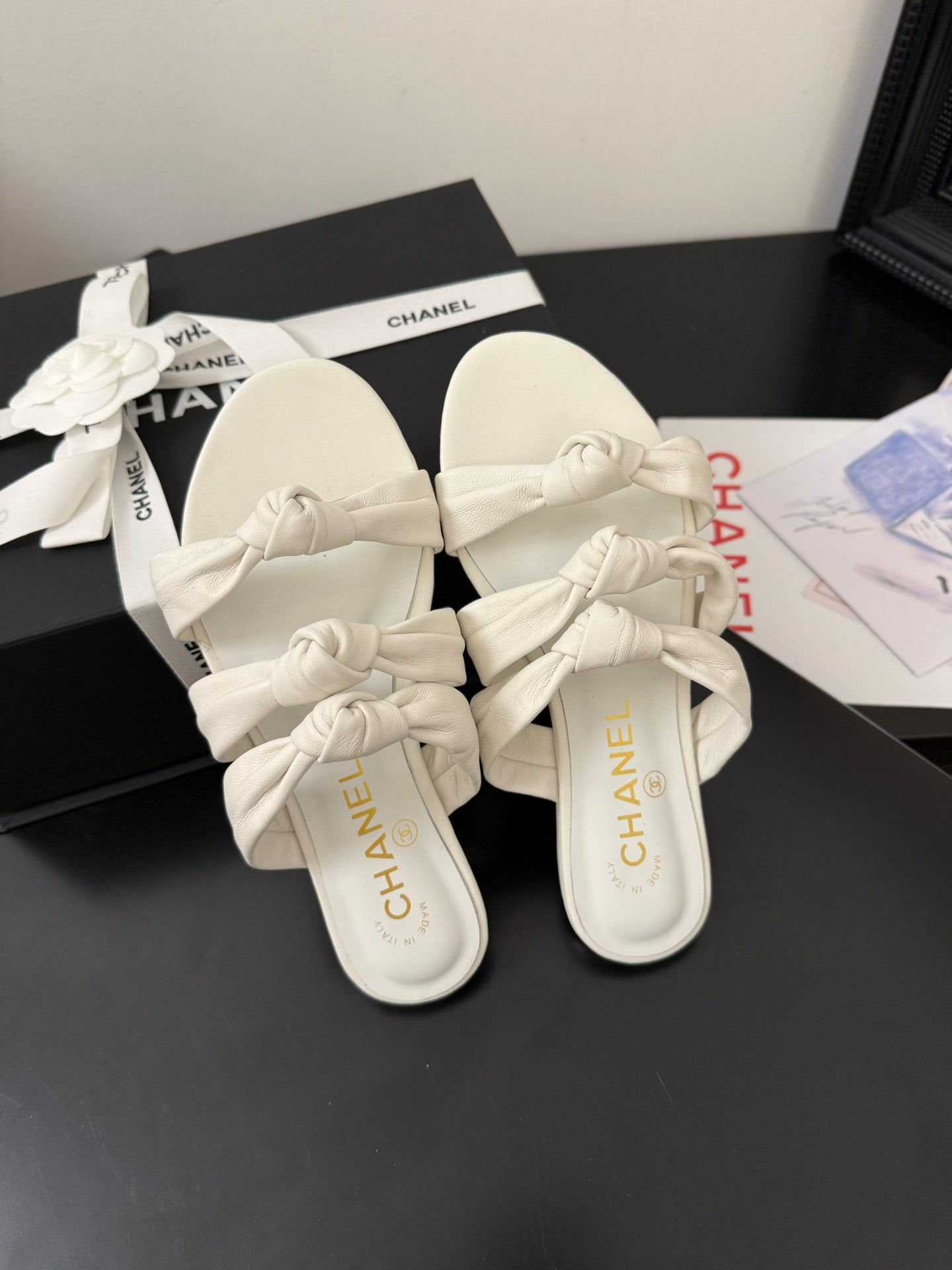 CHANEL 25C Three Strap Mule White Lambskin 233558