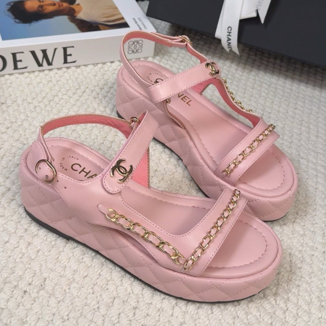 CHANEL THICK-SOLED SANDALS 55 MM IN LIGHT PINK CALFSKIN