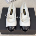 CHANEL FLAT MARY JANE PUMPS IN WHITE MIX BLACK LAMBSKIN