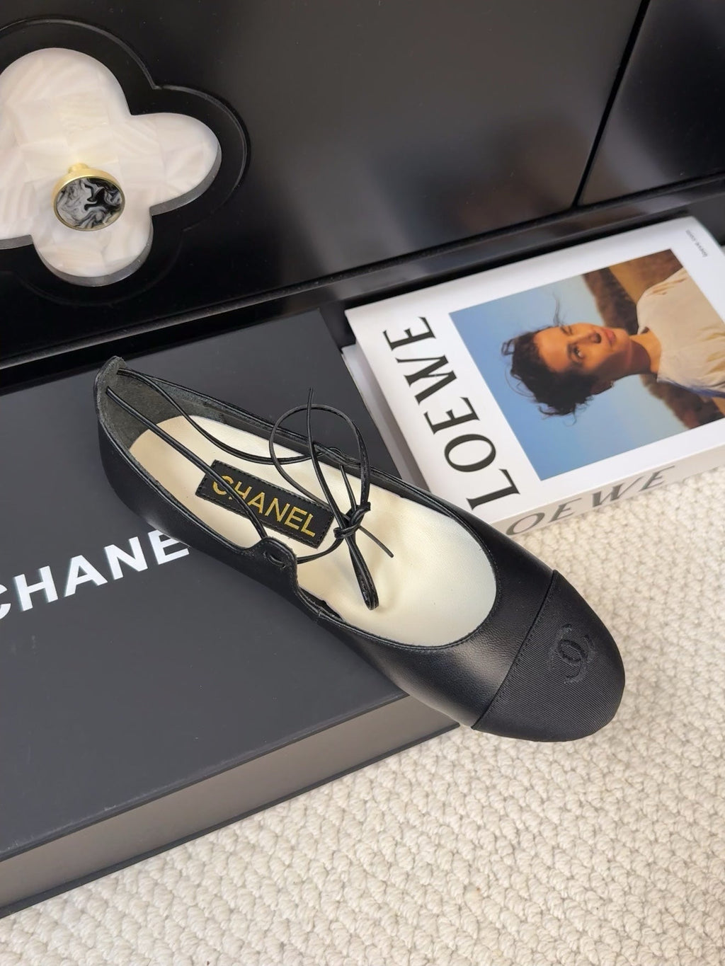 CHANEL FLAT MARY JANE PUMPS BLACK LAMBSKIN