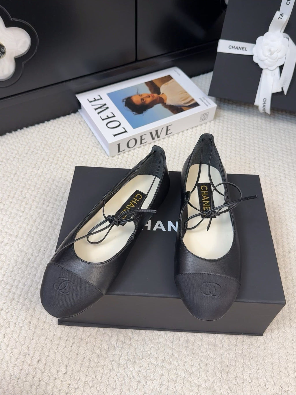 CHANEL FLAT MARY JANE PUMPS BLACK LAMBSKIN