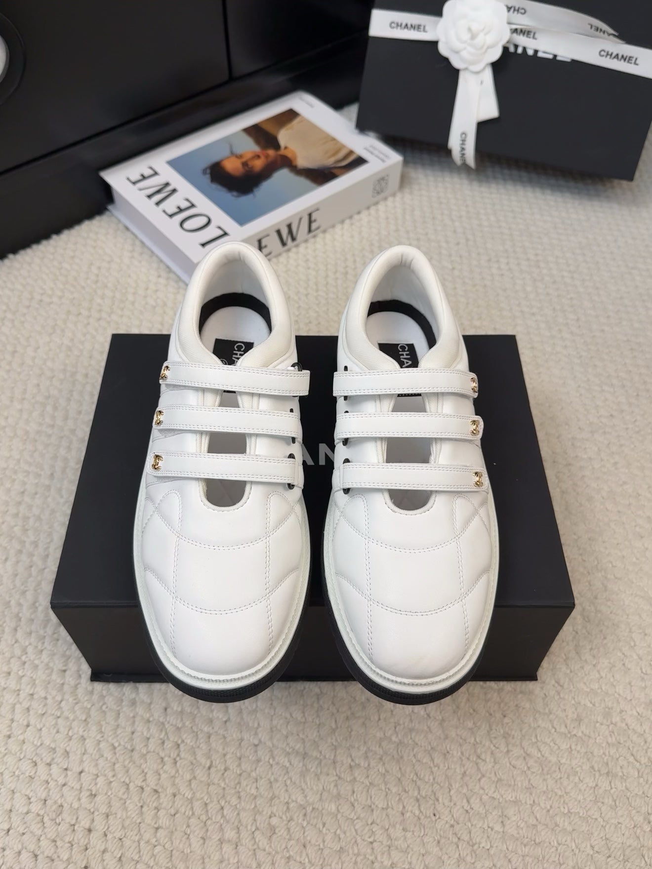 CHANEL SNEAKERS WITH THREE STRAPS IN WHITE CALFSKIN