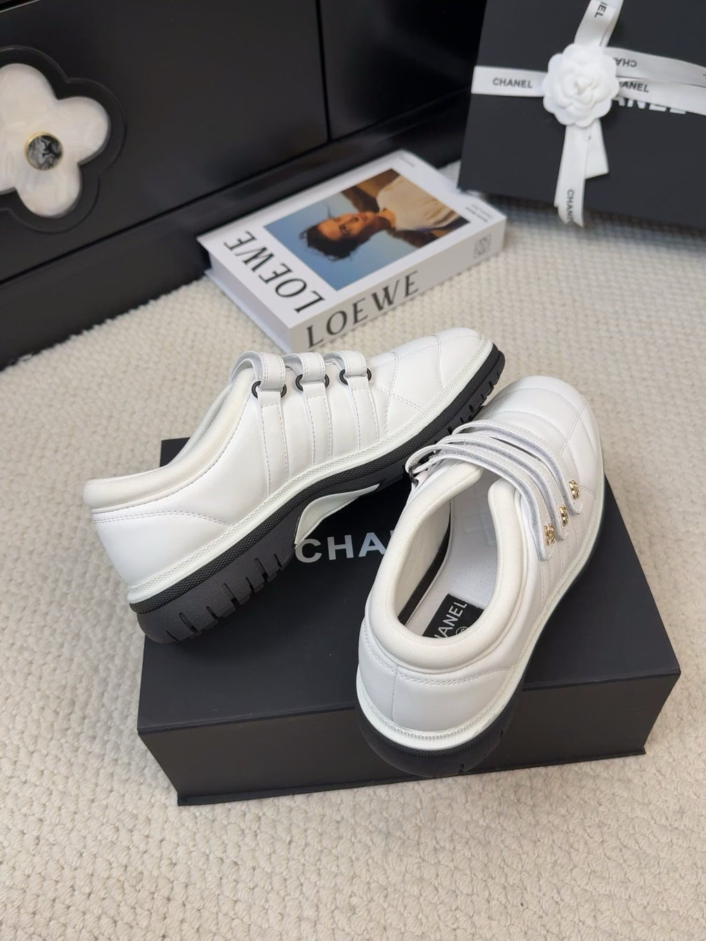CHANEL SNEAKERS WITH THREE STRAPS IN WHITE CALFSKIN