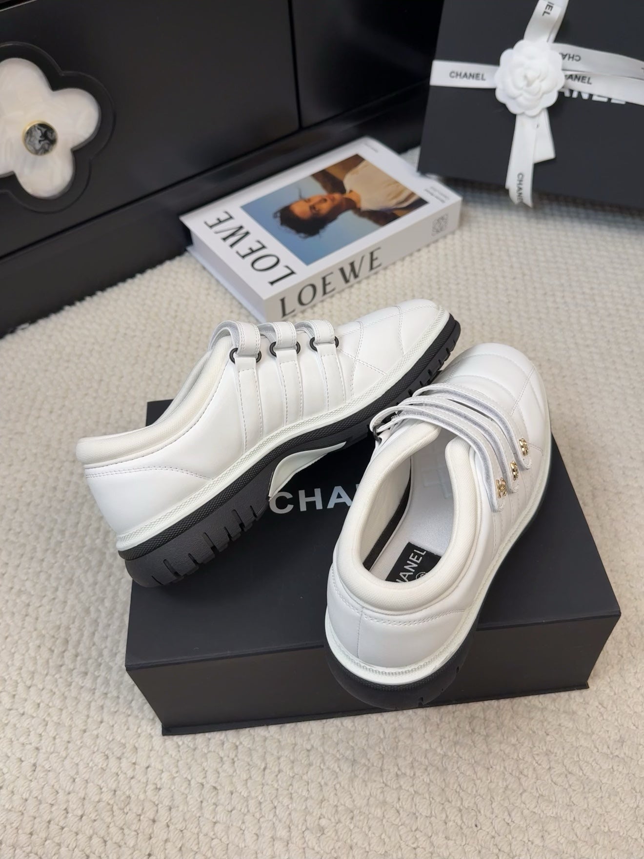 CHANEL SNEAKERS WITH THREE STRAPS IN WHITE CALFSKIN