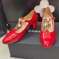 CHANEL MARY JANE SHOES IN RUBY RED PATENT CALFSKIN 55 MM