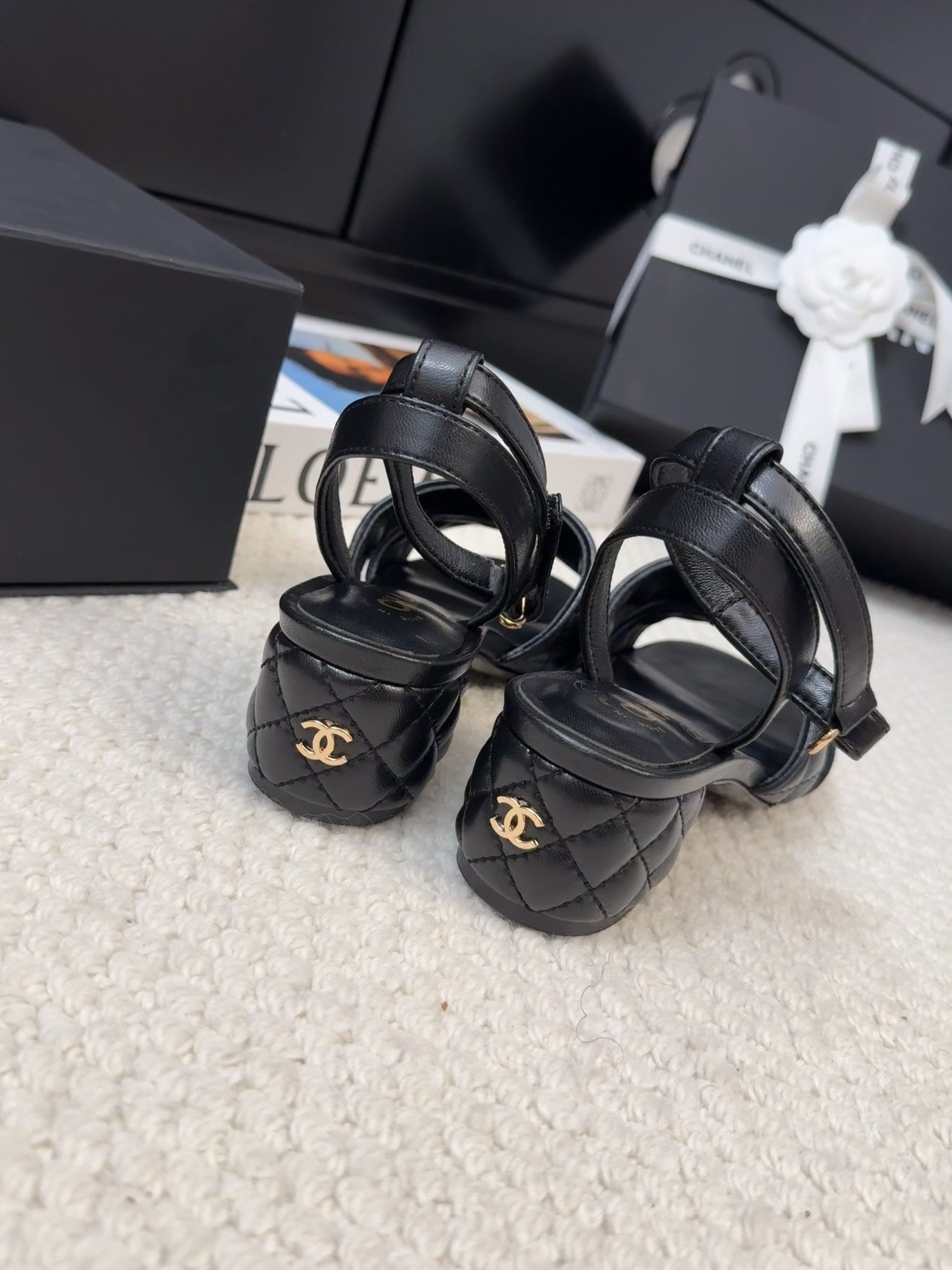 CHANEL 25C Sandal 45mm Open Heel Black Lambskin 233491