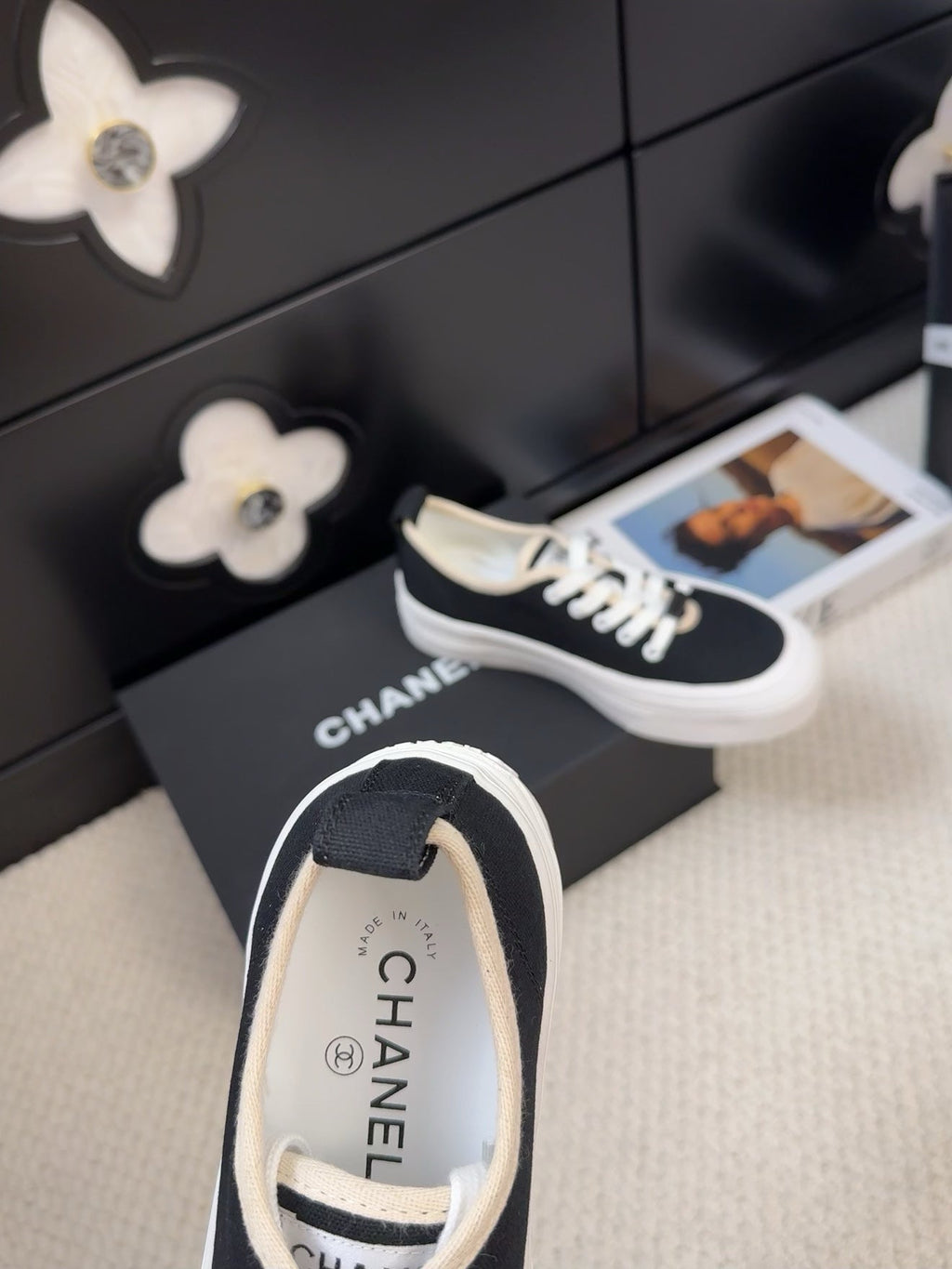 CHANEL TRAINERS SHOES IN BLACK FABRIC