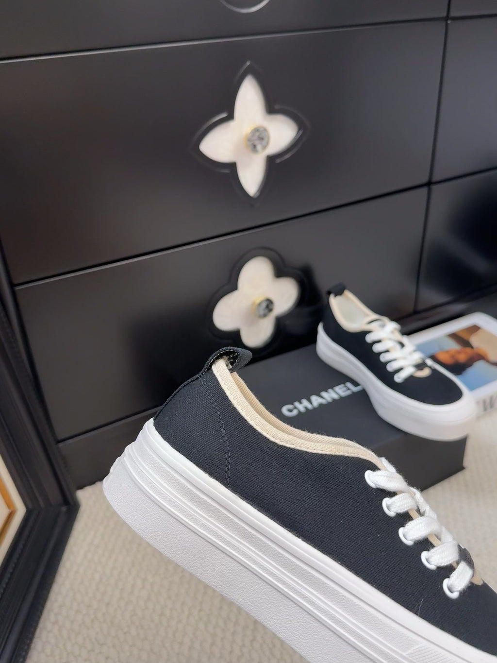 CHANEL TRAINERS SHOES IN BLACK FABRIC