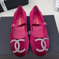 CHANEL MARY JANE SHOES IN JAM PURPLE VELVET WITH CRYSTALS LOGO