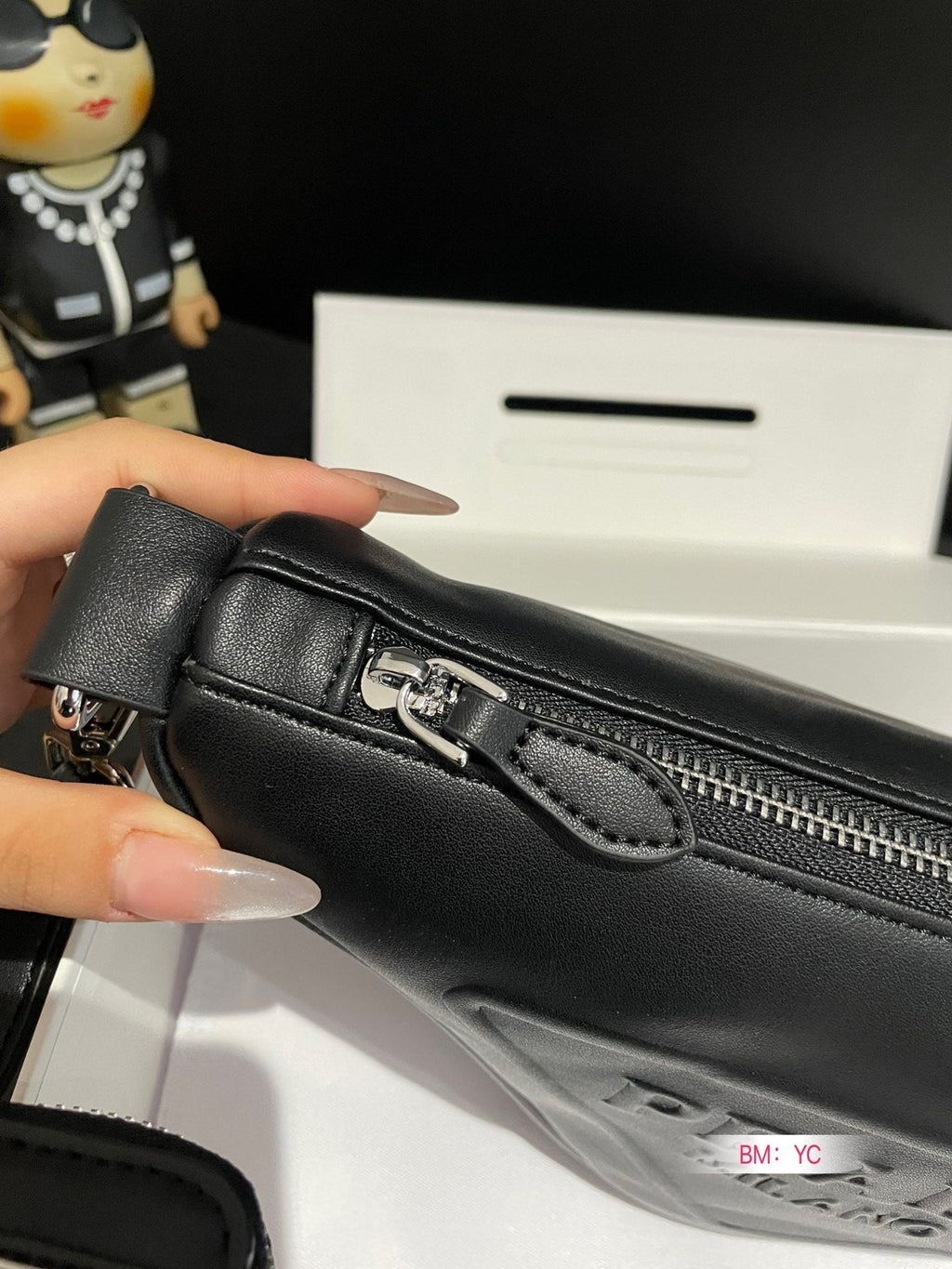 PRADA TRIANGLE 26 SHOULDER BAG IN BLACK CALFSKIN