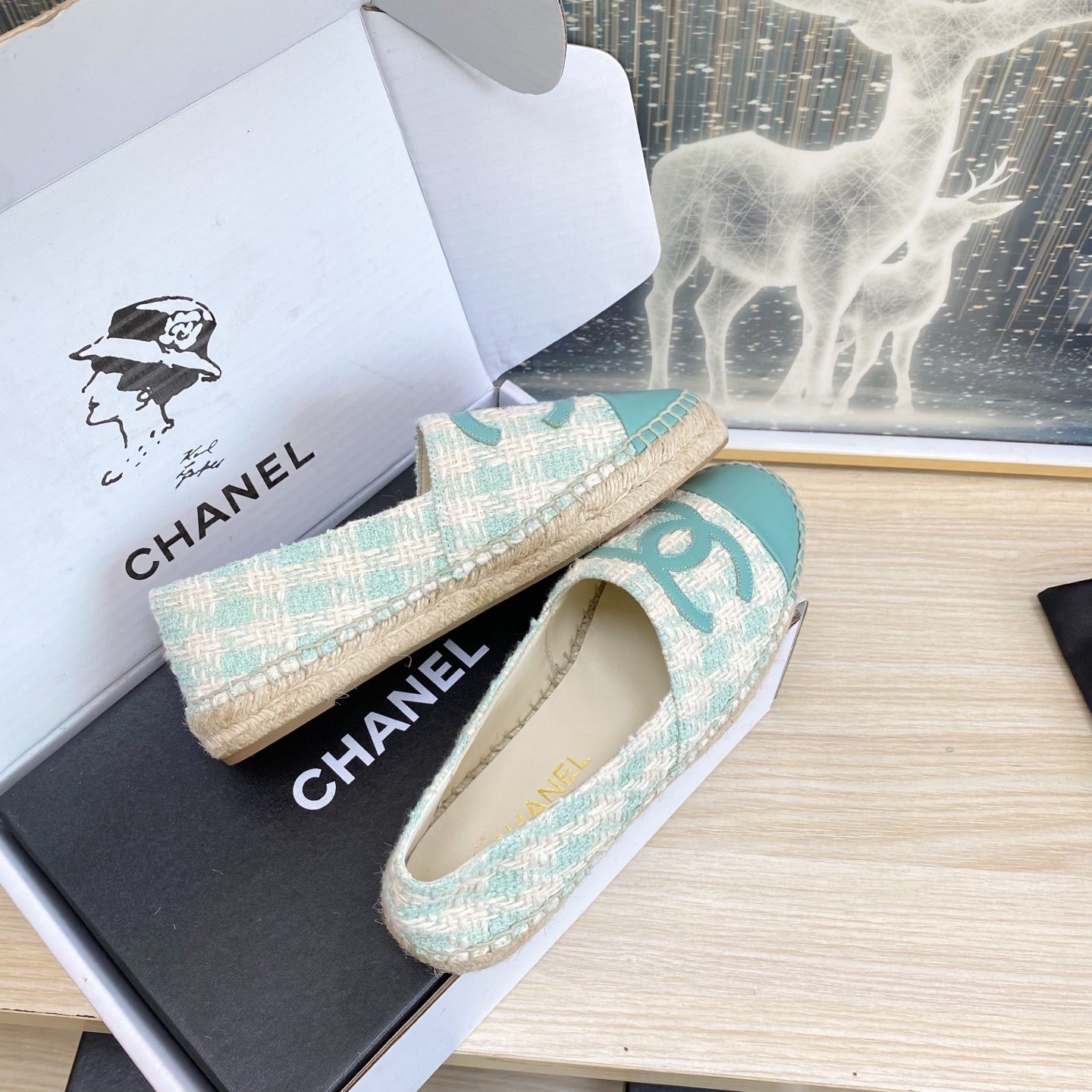 CHANEL ESPADRILLES PLATFORM IN PASTEL BLUE TWEED