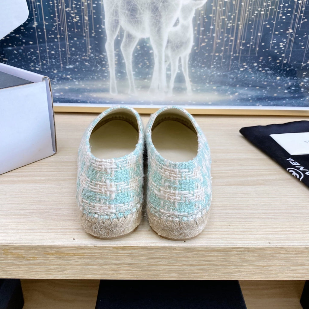 CHANEL ESPADRILLES PLATFORM IN PASTEL BLUE TWEED
