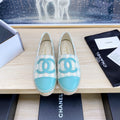 CHANEL ESPADRILLES PLATFORM IN PASTEL BLUE TWEED