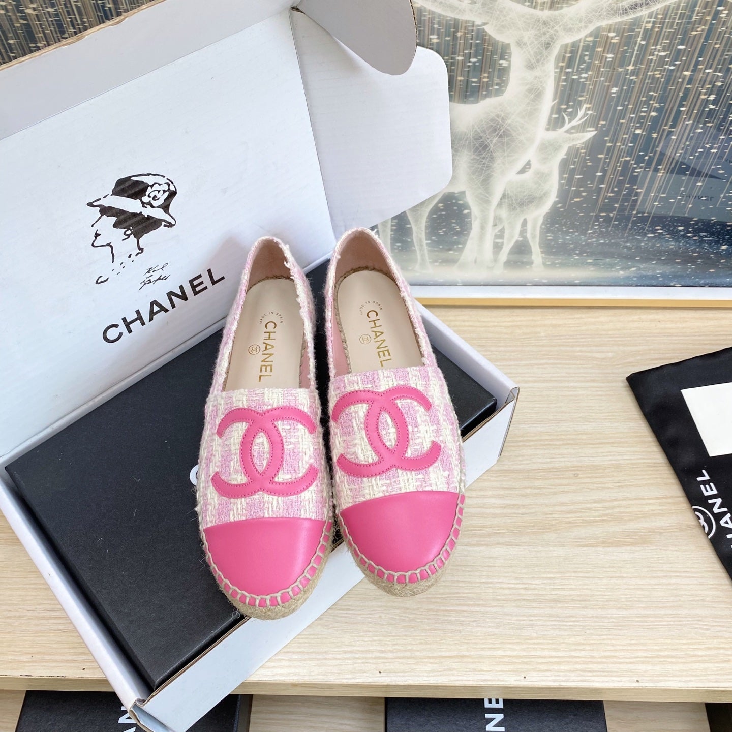CHANEL ESPADRILLES PLATFORM IN PINK TWEED