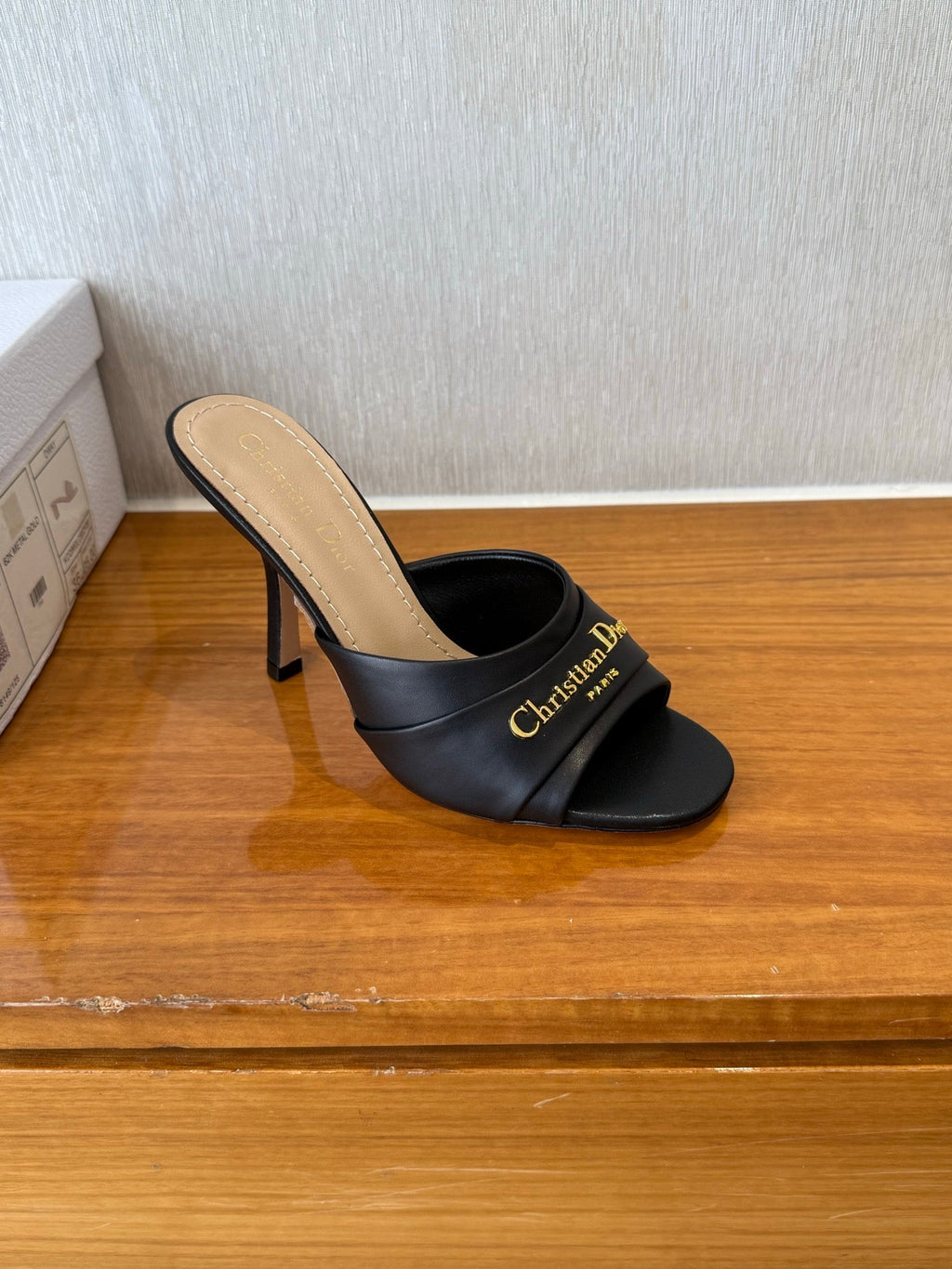DIOR PEEP TOE SANDAL 25S HEELS 10CM IN BLACK CALFSKIN