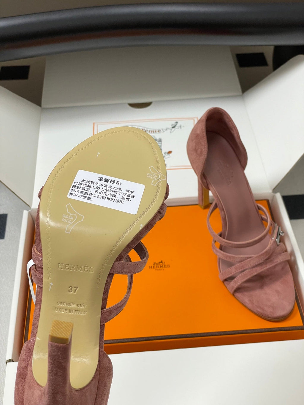 HERMES 25S HIGH-HEEL SANDAL 105 MM IN PEACHY PINK SUEDE