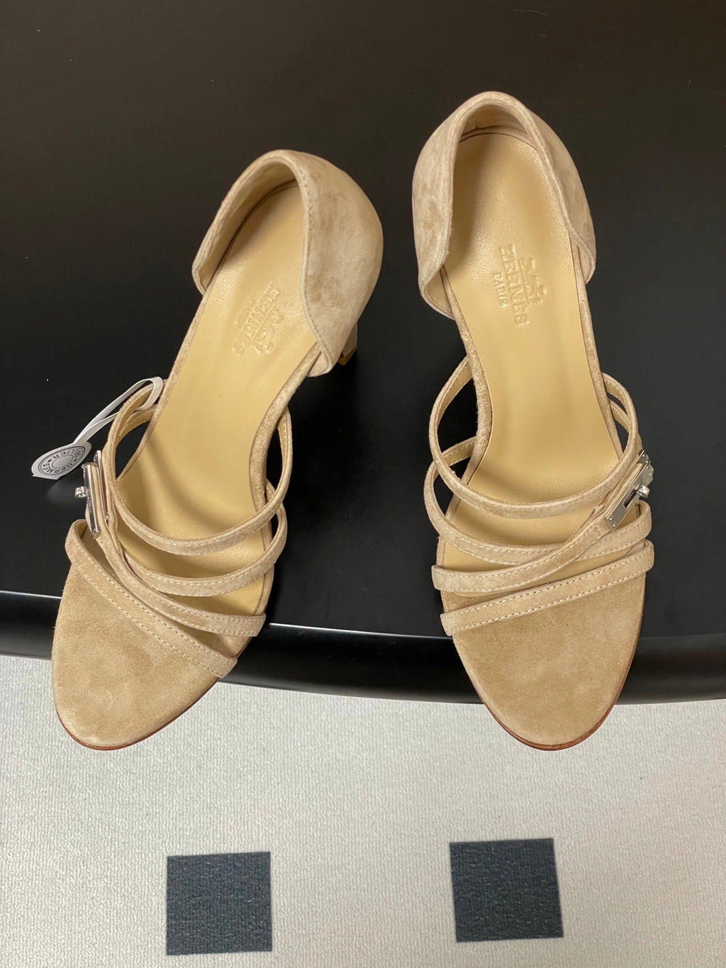 HERMES 25S HIGH-HEEL SANDAL 105 MM IN BEIGE SUEDE