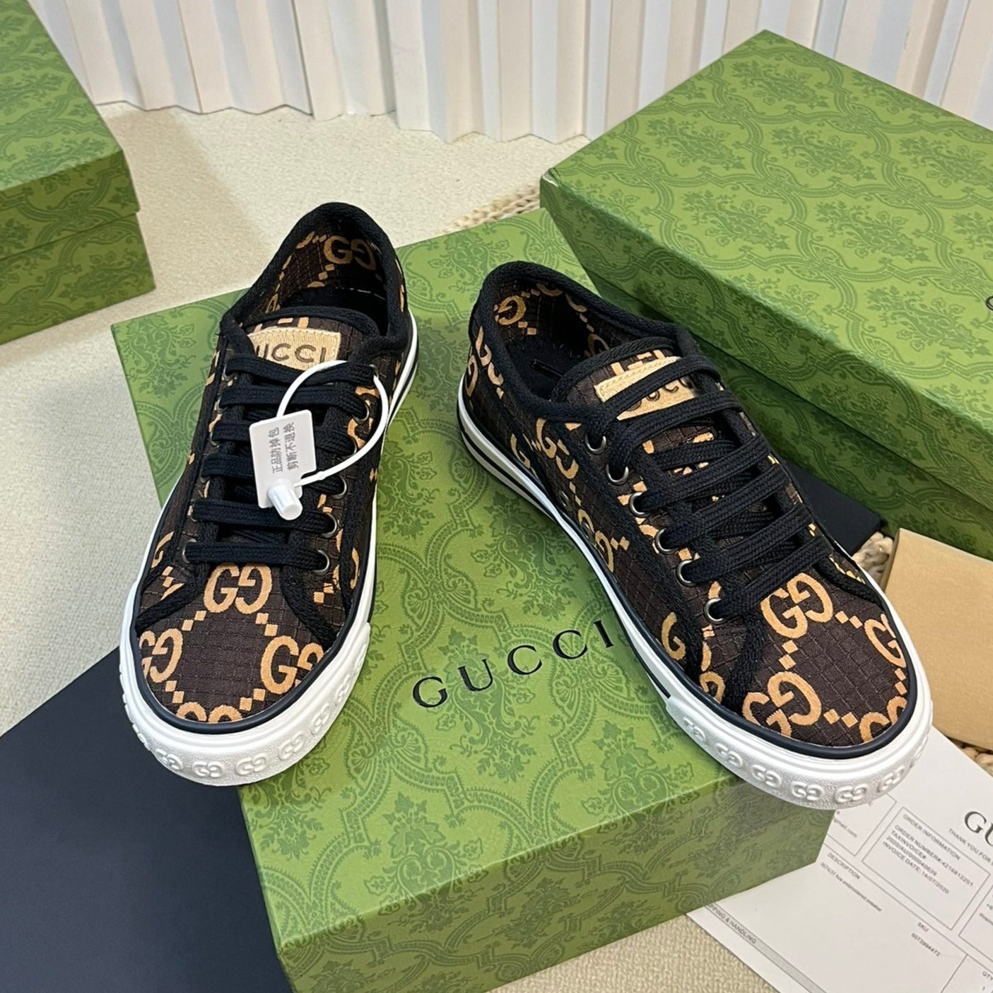 GUCCI Tennis 1977 ripstop sneakers Black Brown Caro