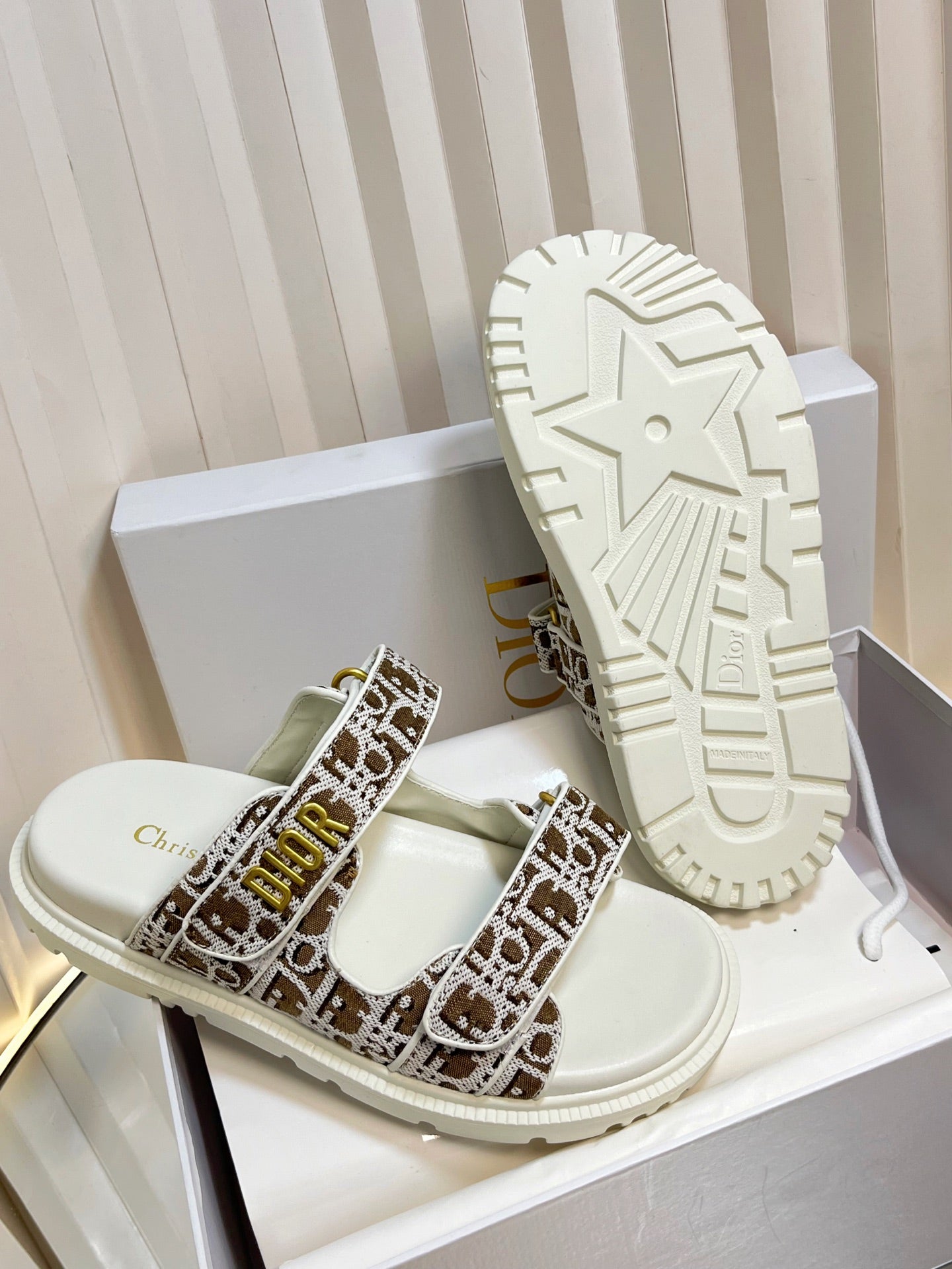 DIOR ACT SLIDES 25MM IN BROWN TWEED