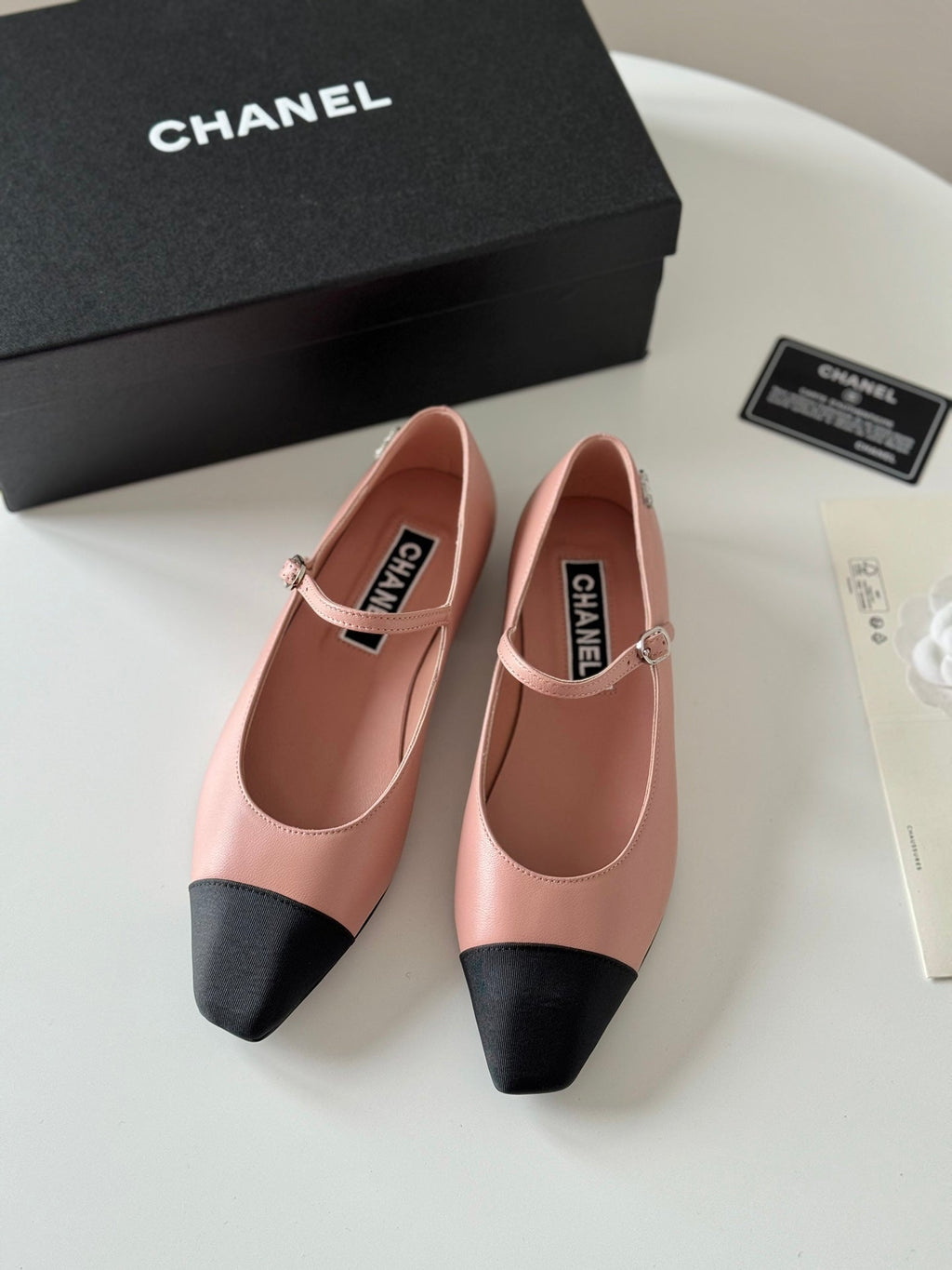 CHANEL MARY JANE LIGHT PINK MIX BLACK CALFSKIN