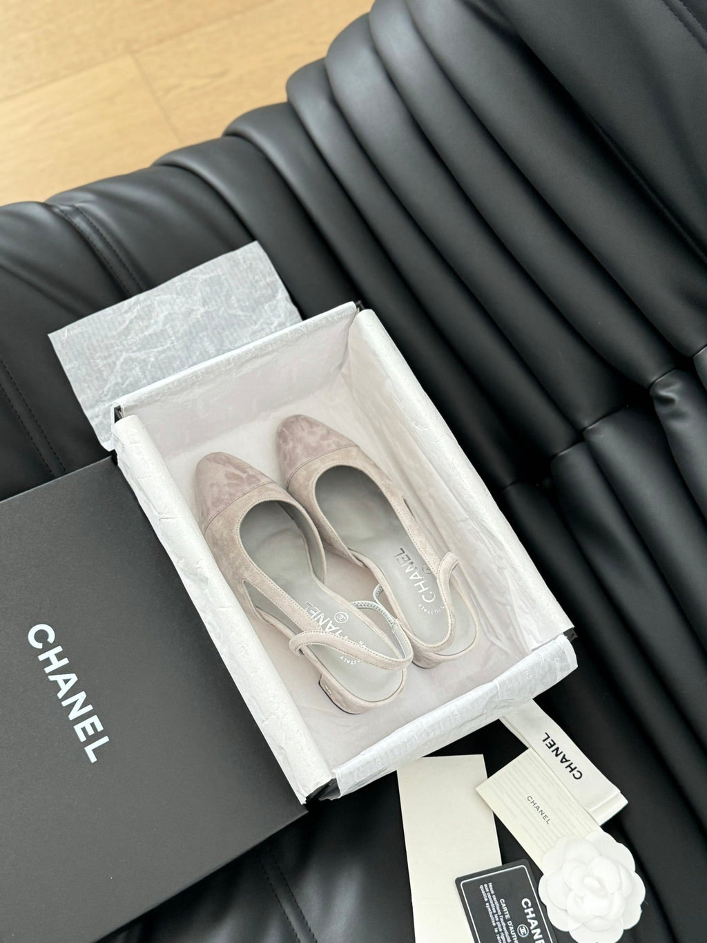 CHANEL CLASSIC HIGH SLINGBACK GREY CLOUD SUEDE