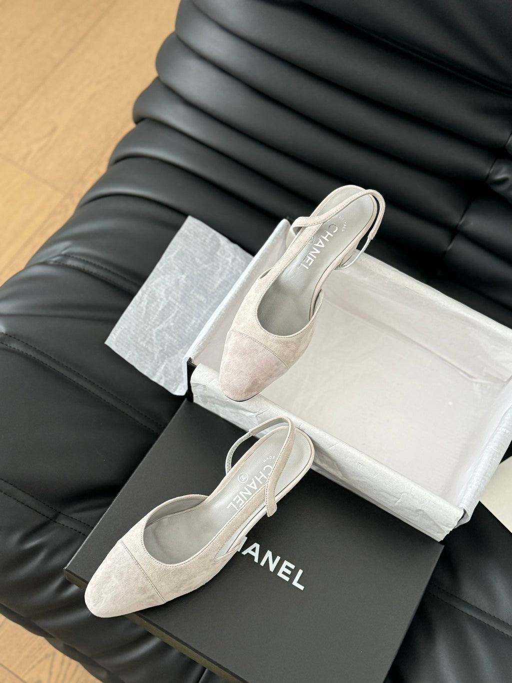 CHANEL CLASSIC HIGH SLINGBACK GREY CLOUD SUEDE