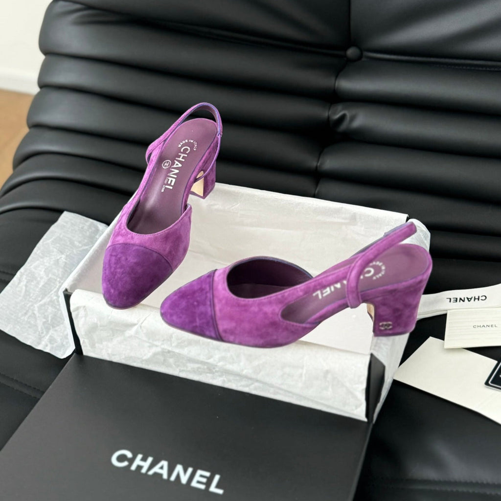 CHANEL CLASSIC HIGH SLINGBACK VIOLET PURPLE SUEDE